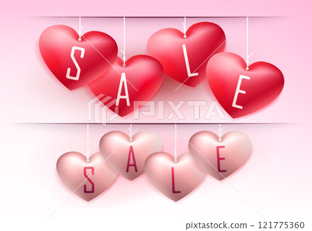 Set of isolated hearts on pendants with text sale 121775360