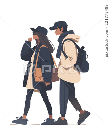 兩個男人和女人走在一起的插畫 121775488