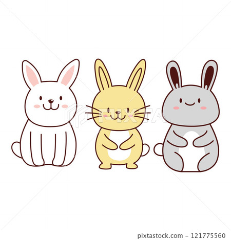 Set of Cute Rabbit Bunny Animal Cartoon Character with Happy Expression Set of Cute Rabbit Bunny Animal Cartoon Character with Happy Expression 121775560
