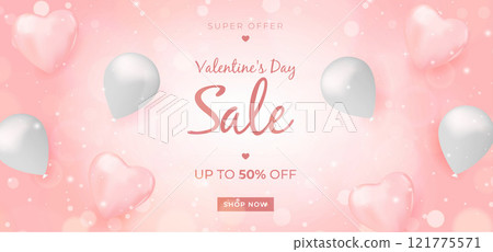 Valentine Day sale promotion with hearts and balloons. Vector illustration 121775571