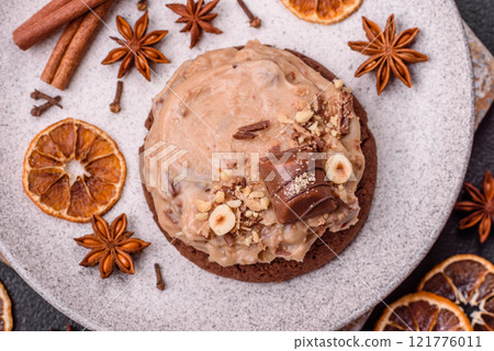 Sweet oatmeal cookies with buttercream or peanut butter Sweet oatmeal cookies with buttercream or peanut butter 121776011