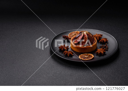 Sweet tart with figs, cheese cream and pecans Sweet tart with figs, cheese cream and pecans 121776027