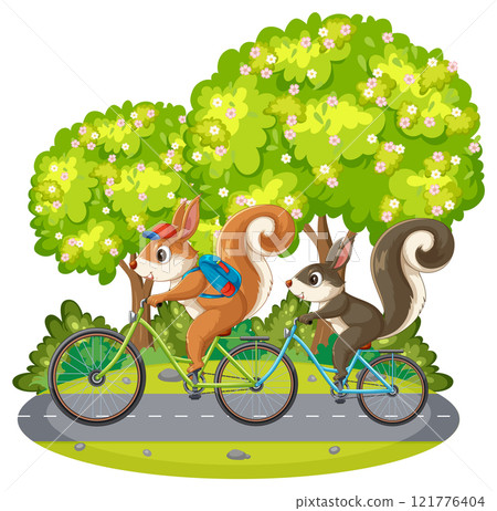 Squirrels Cycling Through the Forest 121776404