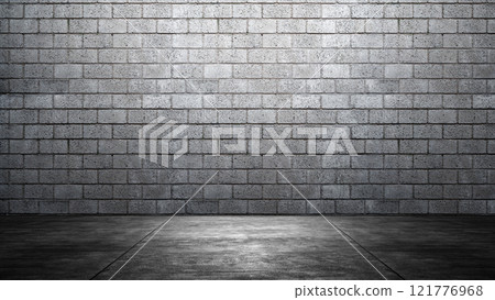 Black wall with plastered concrete floor. Abstract pattern of a brick wall Black wall with plastered concrete floor. Abstract pattern of a brick wall 121776968
