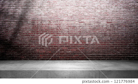 Red wall with white shelf. Abstract pattern of a brick wall Red wall with white shelf. Abstract pattern of a brick wall 121776984