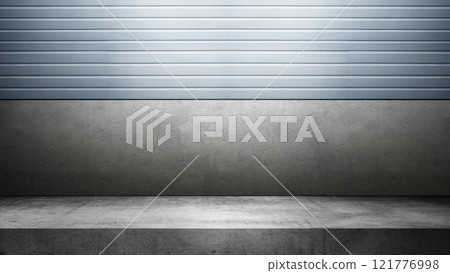 Blue wall with white shelf. Abstract pattern of a wall with cement and horizontal ribbed lines Blue wall with white shelf. Abstract pattern of a wall with cement and horizontal ribbed lines 121776998