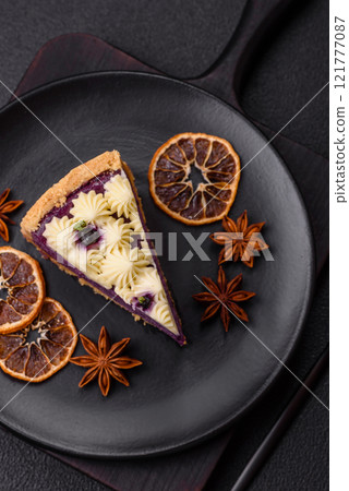 No baked sweet blueberry cheesecake with cream cheese 121777087
