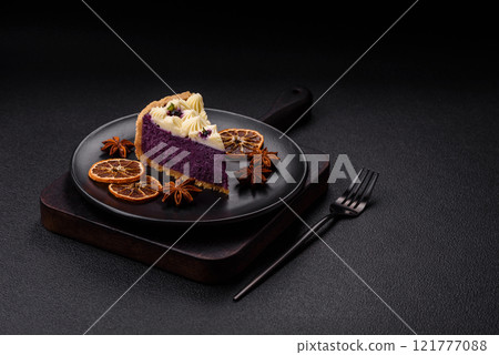 No baked sweet blueberry cheesecake with cream cheese 121777088