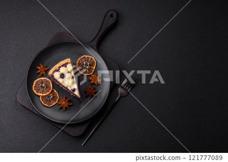 No baked sweet blueberry cheesecake with cream cheese 121777089