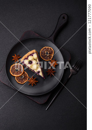 No baked sweet blueberry cheesecake with cream cheese 121777090