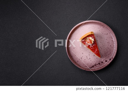 No baked sweet strawberry cheesecake with pistachio and cream cheese No baked sweet strawberry cheesecake with pistachio and cream cheese 121777116
