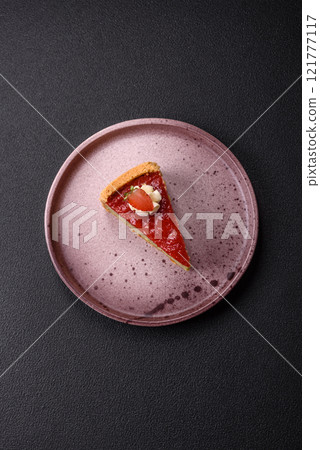 No baked sweet strawberry cheesecake with pistachio and cream cheese No baked sweet strawberry cheesecake with pistachio and cream cheese 121777117