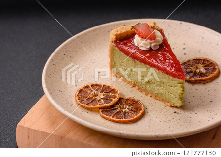 No baked sweet strawberry cheesecake with pistachio and cream cheese No baked sweet strawberry cheesecake with pistachio and cream cheese 121777130