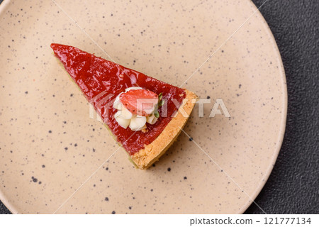 No baked sweet strawberry cheesecake with pistachio and cream cheese 121777134