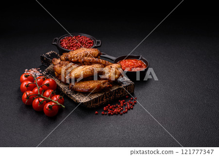 Grilled chicken wings with salt, spices and herbs Grilled chicken wings with salt, spices and herbs 121777347