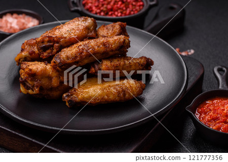 Grilled chicken wings with salt, spices and herbs Grilled chicken wings with salt, spices and herbs 121777356