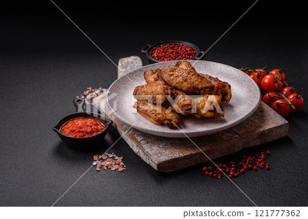 Grilled chicken wings with salt, spices and herbs Grilled chicken wings with salt, spices and herbs 121777362