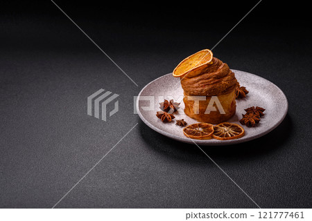 Sweet craffin made from puff pastry with Swiss meringue Sweet craffin made from puff pastry with Swiss meringue 121777461