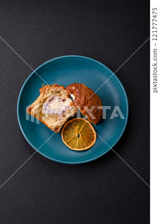 Sweet craffin made from puff pastry with Swiss meringue Sweet craffin made from puff pastry with Swiss meringue 121777475