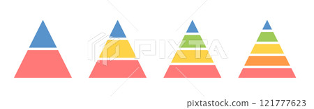 Levels of triangular pyramid. Half triangle pyramid chart. Maslow layer diagram. Development level infographic. Business graph. Vector illustration isolated on white background 121777623
