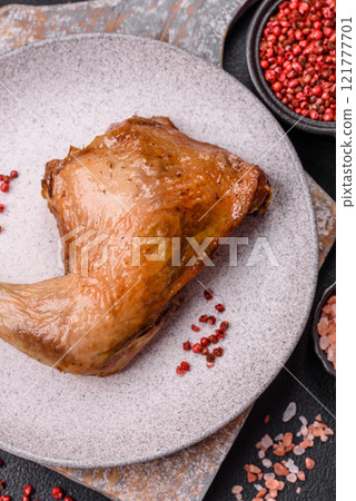 Delicious grilled chicken leg or quarter with salt and spices Delicious grilled chicken leg or quarter with salt and spices 121777701