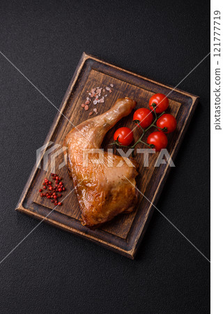 Delicious grilled chicken leg or quarter with salt and spices 121777719