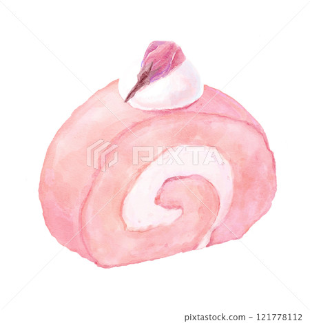 上面塗奶油的櫻桃捲蛋糕插畫 上面塗奶油的櫻桃捲蛋糕插畫 121778112