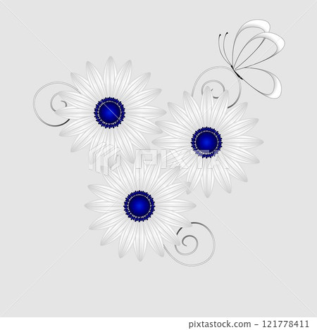 Flower background with daisies and butterfly, element for design. 121778411