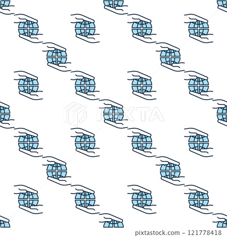 Hands with Earth Globe vector Multipolarity blue seamless pattern 121778418