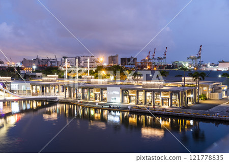 Night view of the Kaohsiung Port Depot No7,8 building in Kaohsiung, Taiwan. Night view of the Kaohsiung Port Depot No7,8 building in Kaohsiung, Taiwan. 121778835