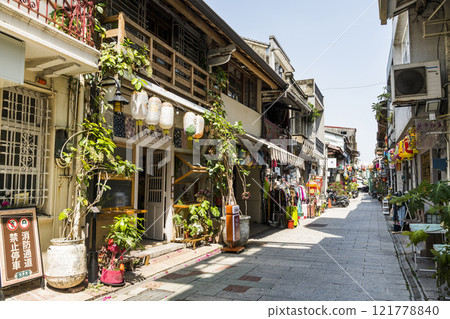 The old building view of Shennong Street in Tainan, Taiwan, has become a hub of culture creation and art distribution in recent years. 121778840