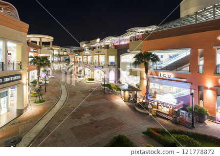 Night view of SKM Park Outlets Kaohsiung, Taiwan. It is a brand-new type of compound lifestyle outlet of Shin Kong Mitsukoshi. 121778872