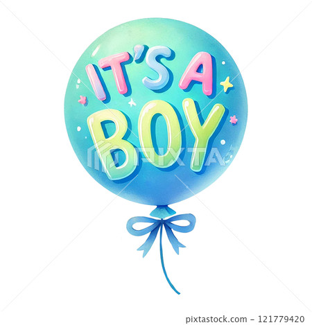 Colorful balloon celebrating a baby boy's arrival with joy. Baby shower clipart cartoon. 121779420