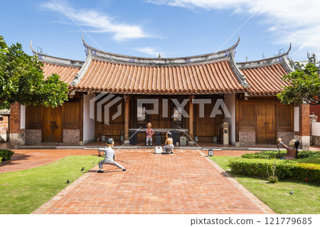 Building view of the Fongyi Academy (Wenchang Temple) in Fengshan of Kaohsiung, Taiwan. The Academy worshiped Wenchang Dijun. 121779685