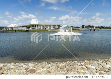 Lake view of the Qigu visitor center in Tainan, Taiwan, one of the Southwest Coast National Scenic Area attractions. 121779692