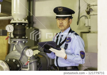 A male security guard inspecting with a tablet. Photo courtesy of Denpa Gakuen, Tokyo Electronics College. A male security guard inspecting with a tablet. Photo courtesy of Denpa Gakuen, Tokyo Electronics College. 121779731