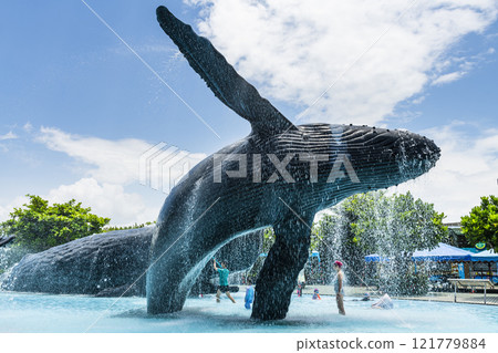 View of the Whale Water Square at the National Museum of Marine Biology and Aquarium in Kenting National Park of Pingtung, Taiwan. 121779884