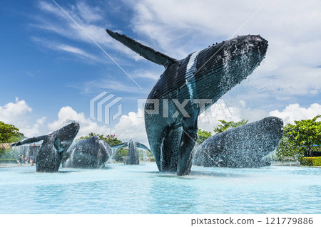 View of the Whale Water Square at the National Museum of Marine Biology and Aquarium in Kenting National Park of Pingtung, Taiwan. 121779886