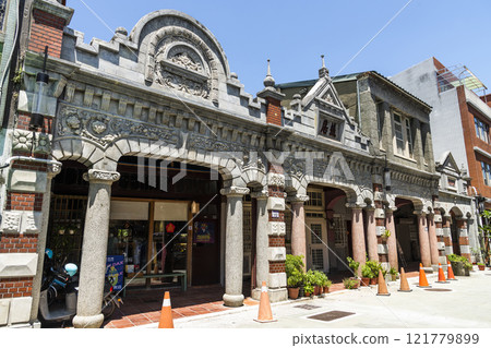 Building view of the Daxi Old Street in Taoyuan, Taiwan. The street is the baroque-style architecture built during Japanese rule.  121779899