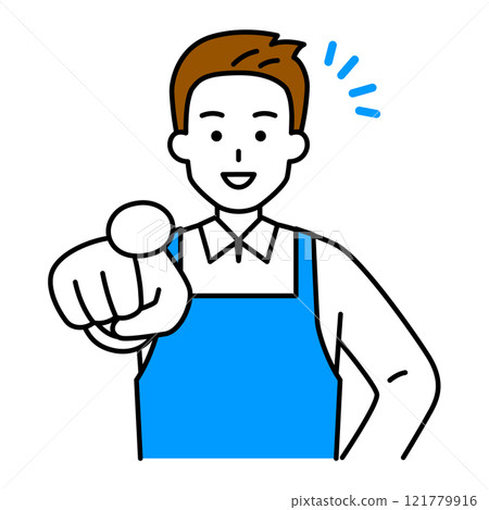 A man in an apron making a selection with a smile A man in an apron making a selection with a smile 121779916