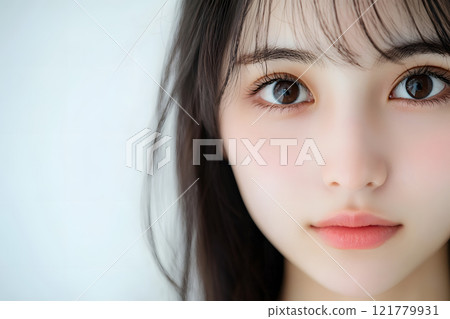 Woman with natural make-up, calm expression close-up Woman with natural make-up, calm expression close-up 121779931