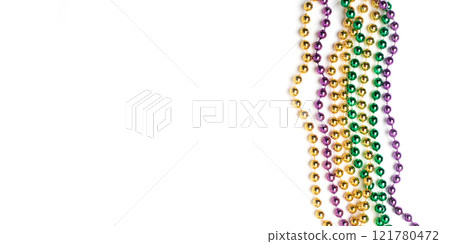 Mardi gras beads on white background Mardi gras beads on white background 121780472