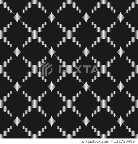 Seamless pattern. Simple minimal texture. Regularly repeating geometric tiles with rhombuses, circles. 121780499