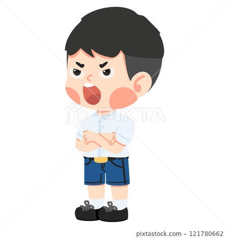Kid student feels angry with his arms crossed Kid student feels angry with his arms crossed 121780662