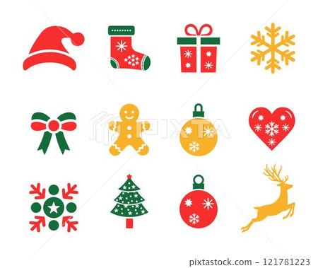 Christmas elements icon set colorful vector collection isolated on a white background Christmas elements icon set colorful vector collection isolated on a white background 121781223