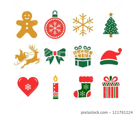 Christmas elements icon set vector Illustration bundle template design	 121781224