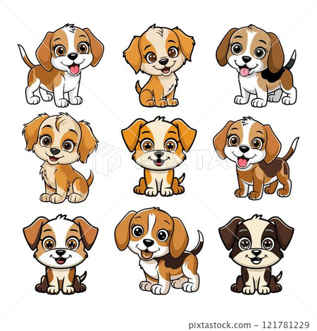 Cute playful puppy dog silhouette vector cartoon style bundle set art illustration collection design 121781229