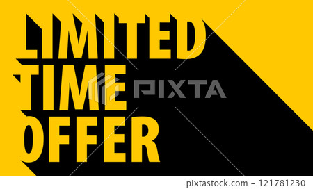 Banner black long shadow design for Limited Time Offer Sale. Monochrome advertising minimalistic flyer template, promotional banner in black and yellow color. Discount flat design website header 121781230