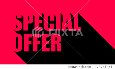 Banner black long shadow design for Special Offer Sale. Monochrome advertising minimalistic flyer template, promotional banner in black and pink red color. Discount flat design website header 121781231