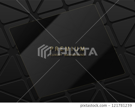 Vector abstract black layered business background with triangles shapes on black. Dark glossy laminate material texture luxury geometric pattern, rectangular glossy glass header. High-tech banner 121781239